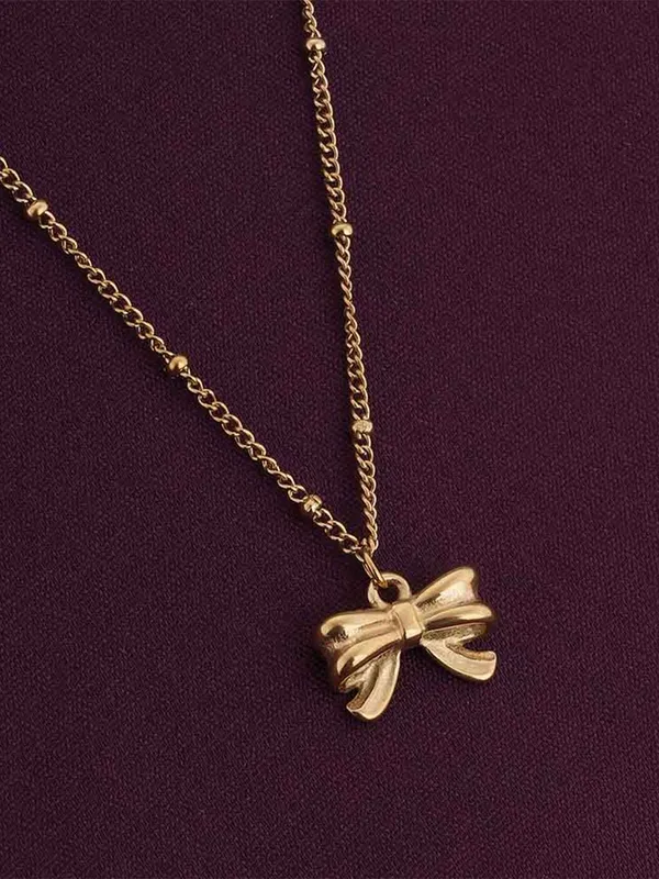 Gold_Plated_Brass_Stylish_Bow_Pendant_Necklace_For_Women